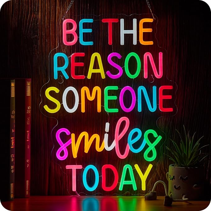 Be The Reason Someone Smile Today Neon Sign, Positive Affirmation LED Light for Wall Decor Multicolored Positive Motivational Quote for School Classroom Kids Room Home Compatible with Timer (15.7 X 12.6 in)