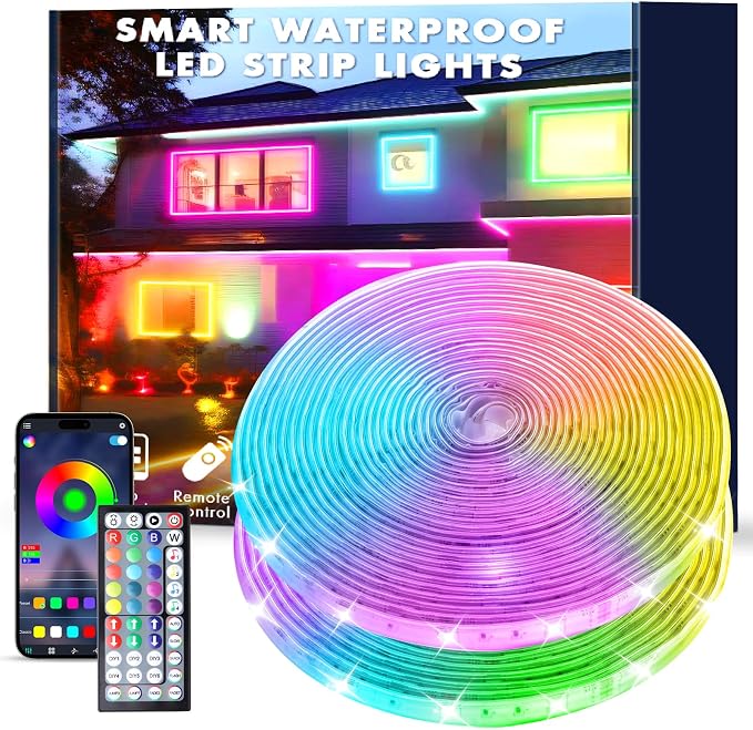 400FT Outdoor RGB LED Strip Lights, IP65 Music Sync Led Lights with App Control and Remote,Color Changing Waterproof Led Rope Lights for Outdoor, Balcony, Roof, Garden, Stairs