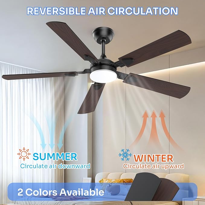Ceiling Fans with Lights, 52 Inch Modern Ceiling Fans with Lights and Remote Control, DC Reversible Motor, Noiseless, 3CCT, Ceiling Fan for Bedroom, Living Room, Apartment Indoor/Outdoor Use