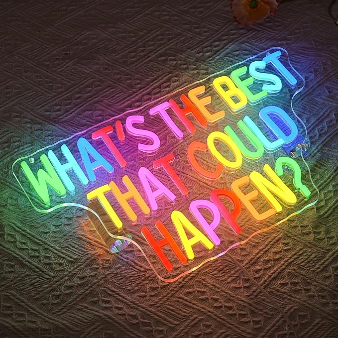 What's The Best That Could Happen Neon Sign for Wall Decor Classroom Neon Light Colorful Letter LED Sign Motivational Quote Neon Light Sign for Classroom Bar Home shop Decoration
