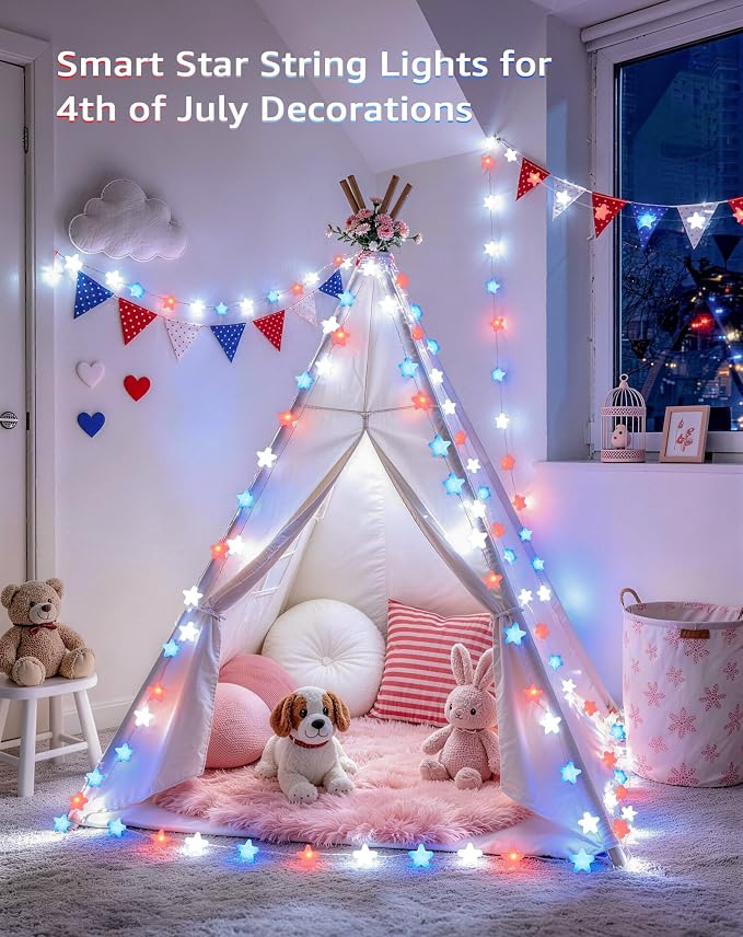 JMEXSUSS 33FT 66 LED Color Changing Smart Star String Lights for Bedroom | App & Remote Control, Music Sync, USB/Plug in,RGB, Twinkle Fairy Lights for Classroom Dorm House Porch DIY Gift Decor