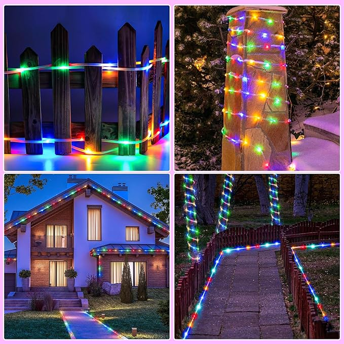 66FT 200 LED Rope Lights Outdoor Waterproof, Connectable Rope Lights for Outside with 8 Modes, Flexible String Lights for Indoor Room Patio Pool Garden Party Decorations - Multicolor