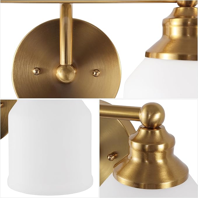 JONATHAN Y 24" Brass Gold/White Modern Farmhouse LED Vanity Light Wall Sconce Fixture, Frosted White Glass Shade, Dimmable Wall Lamp for Bathroom Mirror Kitchen Sink, UL Listed (JYL7551B)
