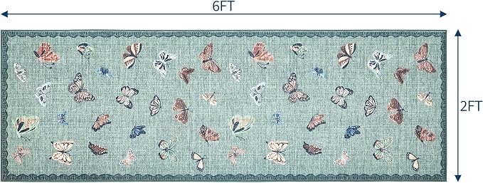 GarveeHome Butterfly Area Rug 2x6, No Slip Washable Rug, Modern Bedroom Rug Under Bed Ultra Carpet, Low-Profile Rugs for Living Room Bedroom Dining Room, Light Green