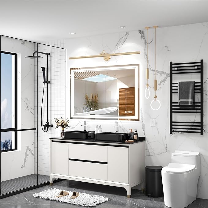 Ratsamee 48x36 Inch Led Mirror for Bathroom with Front Light and Backlit, Bathroom Mirror with Led Lights, Vanity Mirror with Lights for Wall, Anti-Fog, Dimmable, Memory Function, Tempered Glass