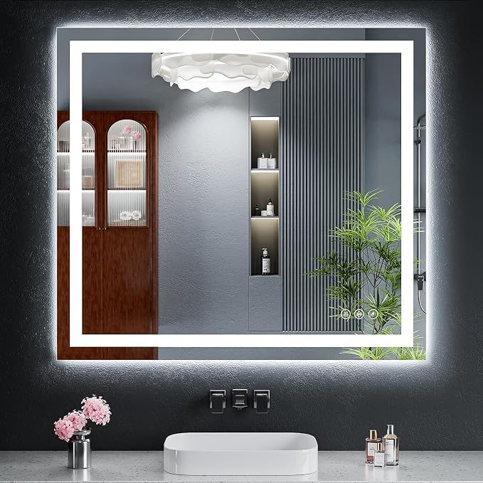 36"x40" LED Bathroom Mirror with Lights, Backlit+Frontlit, Anti-Fog | CRI 95, Stepless Dimmable, 3 Colors Lighting, Shatterproof Tempered Glass, HD Reflection, Memory, (Horizontal/Vertical)