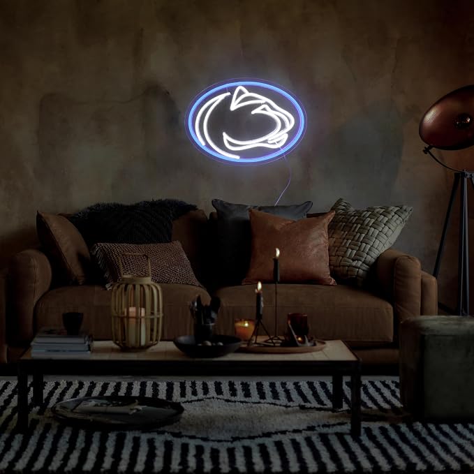 Pen State Neon Sign for Room Decor Neon Light LED Team Sign Sports Neon Sign for Man Cave Wall Decor University Dormitory Decoration USB Powered Dimmable 15.2"*10.8"