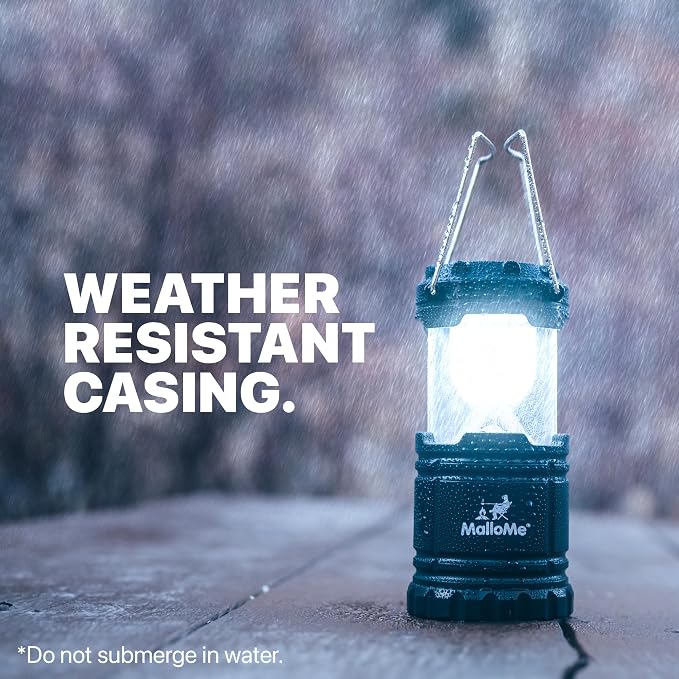 MalloMe Camping Lantern Multicolor 4 Pack Lanterns for Power Outages, Camping Lights for Tent Hanging, Camp Light Tent Lamp Emergency Battery Powered LED Lantern (Rechargeable Batteries Not Included)