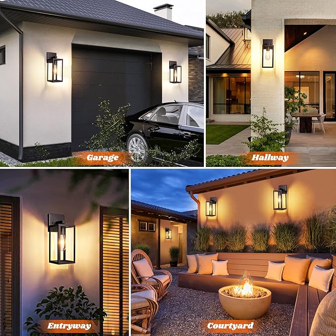 Brightever 2-Pack Outdoor Wall Light Fixtures, Brown Waterproof Anti-Rust Exterior Wall Sconce Lantern with Clear Glass, Modern Outside Front Porch Lights for House Garage Doorway, Bulbs Not Included