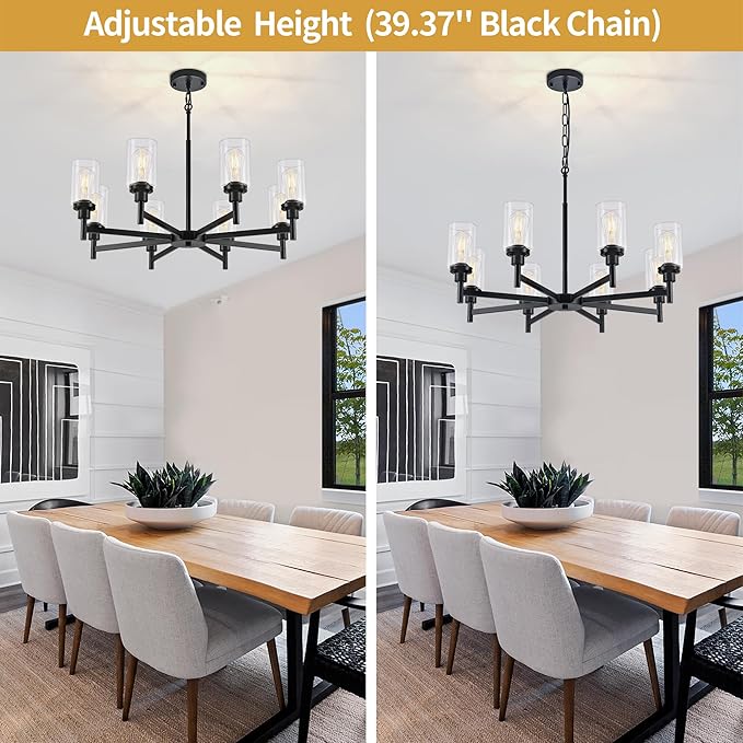 28.34'' Large Chandelier Dining Room Light Fixtures, 8-Light Modern Black Chandeliers Over Table, Living Room Lights Farmhouse Chandelier for Entryway Foyer Bedroom