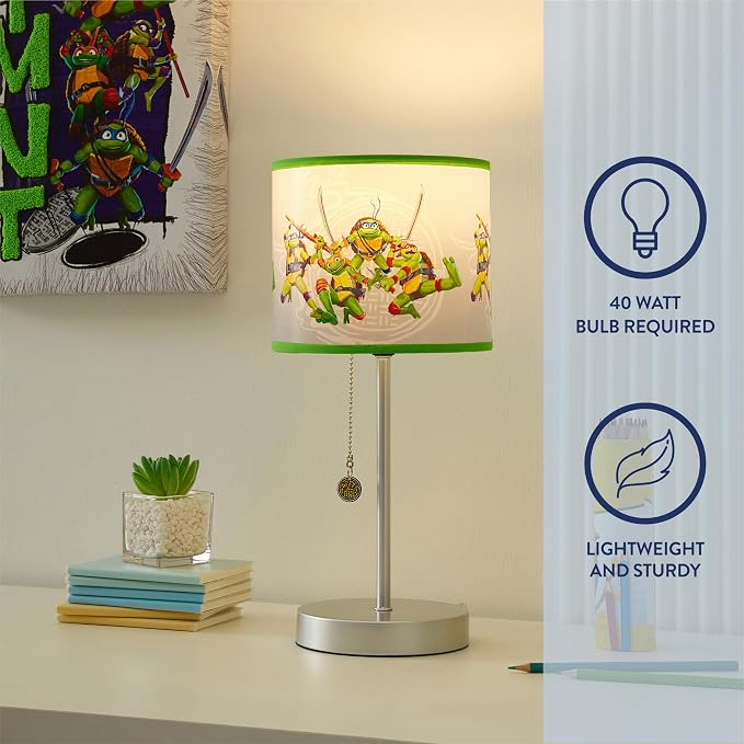 Teenage Mutant Ninja Turtle: Mutant Mayhem Stick Table Kids Lamp with Pull Chain, Themed Printed Decorative Shade