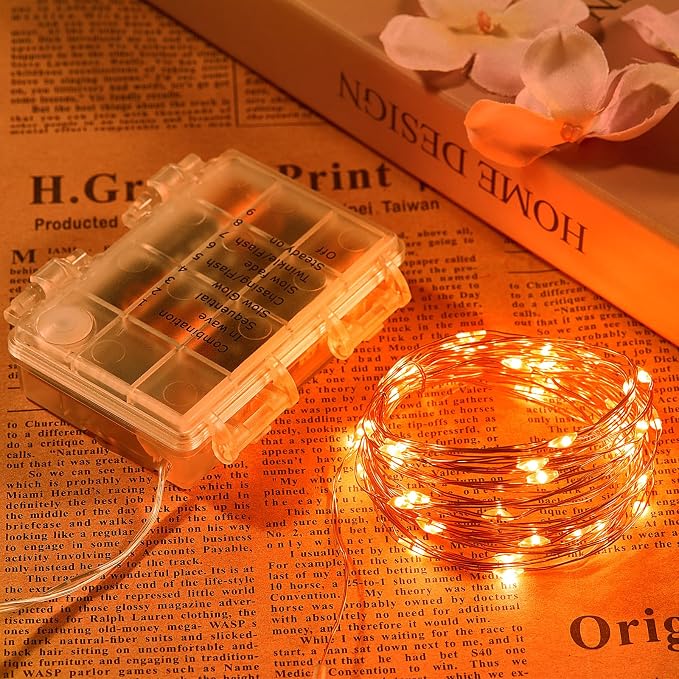 Ariceleo 4 Pack 32.8 Ft. Battery Operated Outdoor String Lights with Remote & Timer, LED Orange Fairy Lights, Waterproof Twinkle Lights for Bedroom, Dorm, Mason Jar, Wedding, Party, Christmas