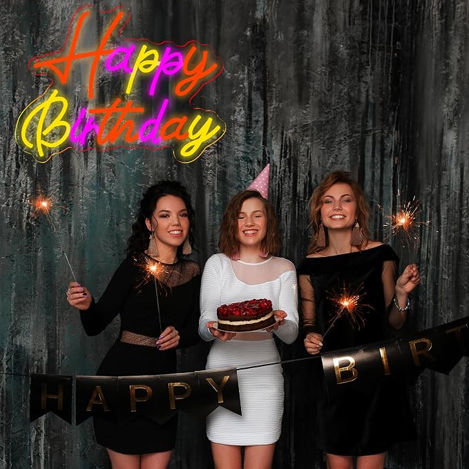 Happy Birthday Neon Signs for Wall Decor，Led Neon Light for Bedroom，Christmas Birthday Party decorations Gifts