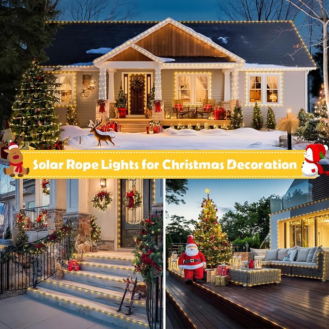 JMEXSUSS 2 Pack 100 LED Solar Rope Lights,33ft 8 Modes Solar Rope Lights Outdoor Waterproof LED Solar Powered Rope Tube for Trampoline,Fence,Gazebo,Yard,Walkway,Path(Warm White) | Warm White, 8 Modes, Outdoor Waterproof, for Christmas Trampoline Fence ...
