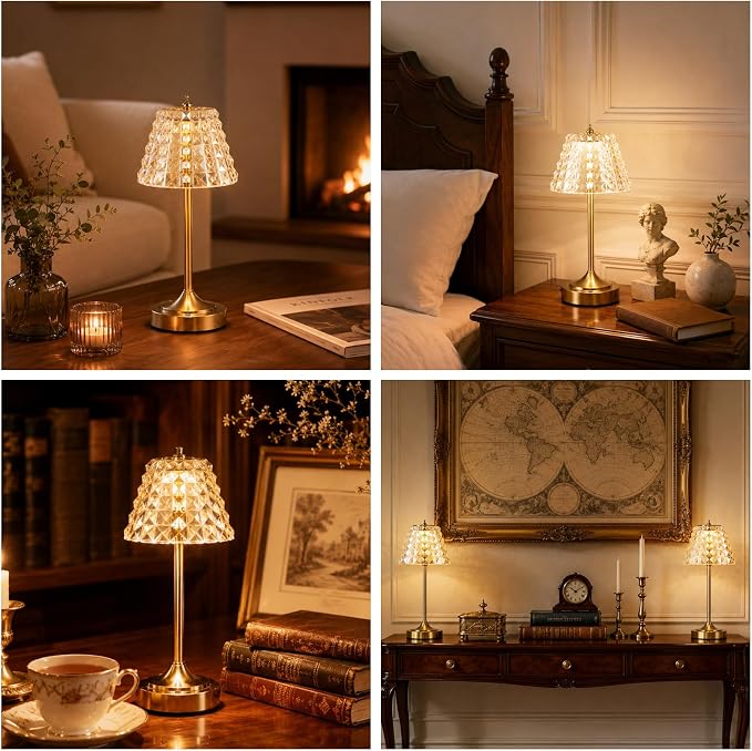 Flower Battery Operated Rechargeable Lamp Cordless, Rhombic, Amber | Small, Vintage, Gold, Wireless, LED, Dimmable, Table, Home Decor, Bedroom, Bedside, Nightstand, Birthday Gifts for Women