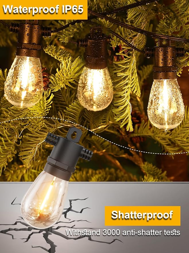 Svater 200 FT Outdoor String Lights, Patio Lights for Outside Waterproof | Shatterproof IP65 LED Bulbs, Commercial Hanging Light for Bistro Cafe Backyard Porch Dimmable, 2700K (100 FT *2)