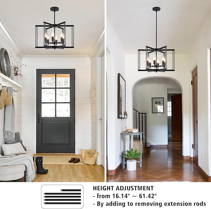 LASENCHOO Modern Black Chandelier for Dining Room Light Fixture, 6 Lights Geometric Pendant Lights Kitchen Island, Industrial Metal Chandeliers for Entryway Kitchen Living Room Foyer Lighting Fixtures