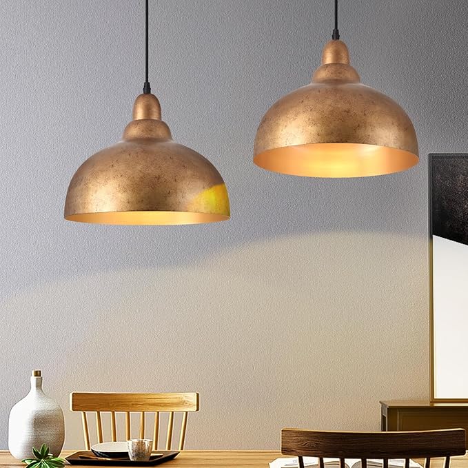 Ziqqeelam 11.8" Copper Pendant Light Kitchen Island Farmhouse Hanging Gold Pendant Light, Vintage Dome Pendant Lights, Farmhouse Dome Chandelier for Kitchen Island Dining Room