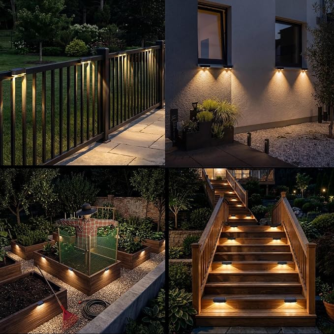 8 Pack Solar Fence Lights Outdoor, Railing Light Solar Powered, IP65 Waterproof Led Deck Solar Lights for Outside Backyard Balcony Porch, Warm White