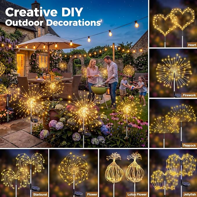 btfarm 10 Pack Solar Garden Lights Outdoor, 8 Modes Firework Lights Outside | 120LED, Waterproof Fairy Twinkle Light Solar Powered for Yard Christmas Pathway Lawn Pool Patio Decorative, Warm White