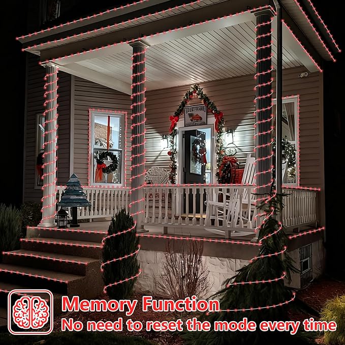 YEGUO Solar Rope Light Outdoor Waterproof, 66ft 200 LED Red String Lights, 8 Modes Tube Christmas Lights in Clear Thin Tube