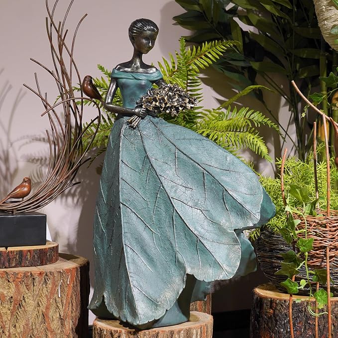 Guichifun Fairy Statue 22IN Leaf Angel Girls Resin Home Decoration | Large, For Outside or Inside, Rustic Garden Outdoor Yard, Fantasy Figurines Gift