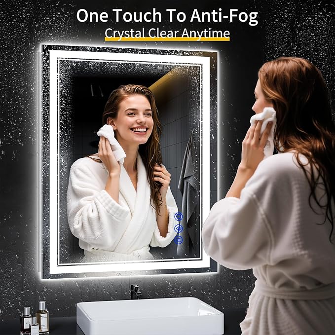 38"x30" LED Bathroom Mirror with Lights,Anti-Fog,3 Color Modes