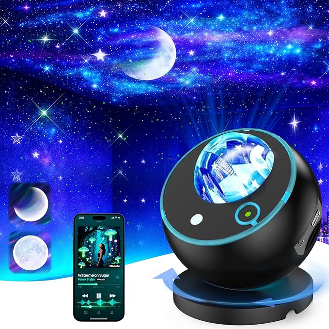 Galaxy Projector,Northern Lights Projector,3 HD Projection Lenses,Galaxy Projector for Bedroom,16-Color Moon Projector,Bluetooth Speaker Projector Light,Star Projector,Kids Bedroom Decor,Teen Gifts