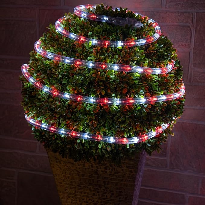 Wintergreen Lighting 18' Red and Cool White LED Rope Lighting, Christmas Outdoor Light Décor LED Rope Lights -120V, ½ Inch, 2-Wire