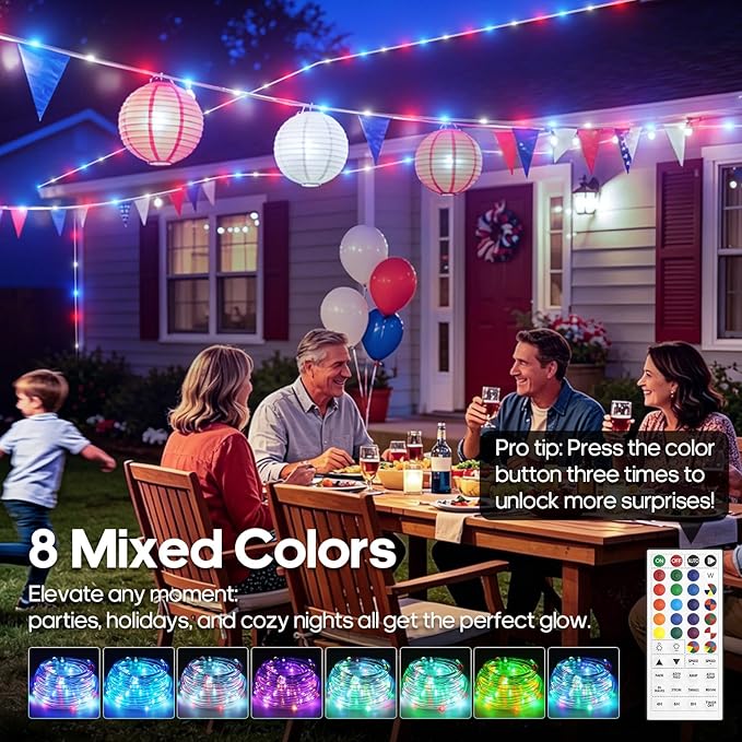 Rope Lights for Outside 66FT 200 LED RGB Battery Operated String Lights | 24 Colors RGB, Color Changing, Waterproof, Remote, String Light Outdoor for Christmas Halloween Party Holiday Wedding Decor