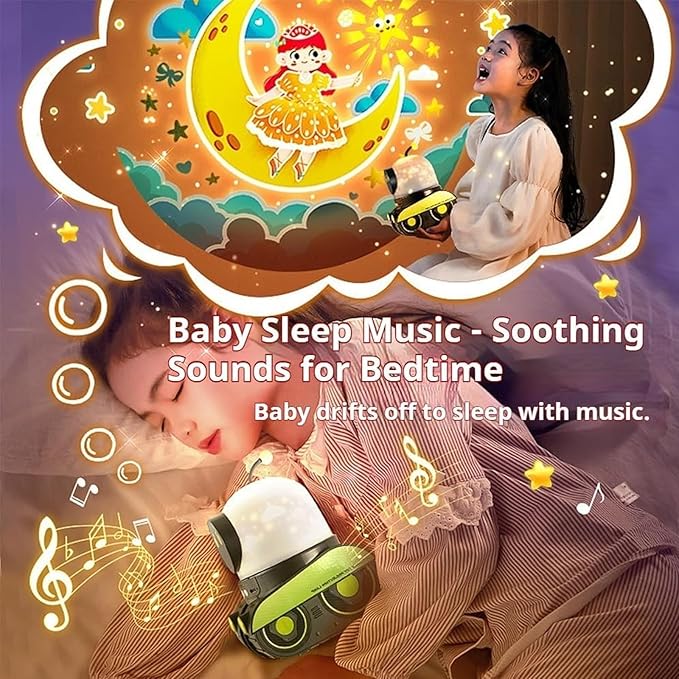 Kids Cartoon Projector Lamp, 21 Slides+360° Rotation Silent Kids Night Light, Rechargeable Robot Night Light with Music for Children Bedroom, Universe Starry Sky Rotate LED Room Decor (No Music)