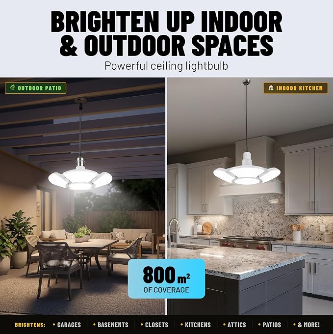 Bell+Howell Socket Burst 6 Panel Screw in LED Garage Lights | 3500LM Ultra Bright LED Shop Lights for Garage, Shed, Attic, Wrokshop, Screw-in E26/E27, 6 Light Panels, Easy to Install