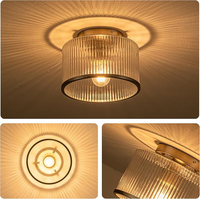 MAYNA Modern Nickel Semi Flush Mount Ceiling Light Fixture, 1-Light Glass Ceiling Light, Hallway Light Fixtures Ceiling Mount for Kitchen Entryway Bedroom Laundry Room