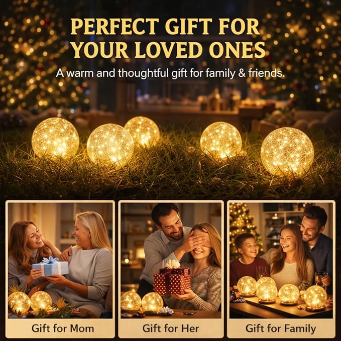 SyouHome Solar Garden Lights Outdoor Waterproof, Landscape Garden Decor | 12 Pack, Auto On/Off Cracked Glass Ball Light, Warm White Solar Globe Lights for Pathway/Patio/Lawn/Yard & Gardening Gift