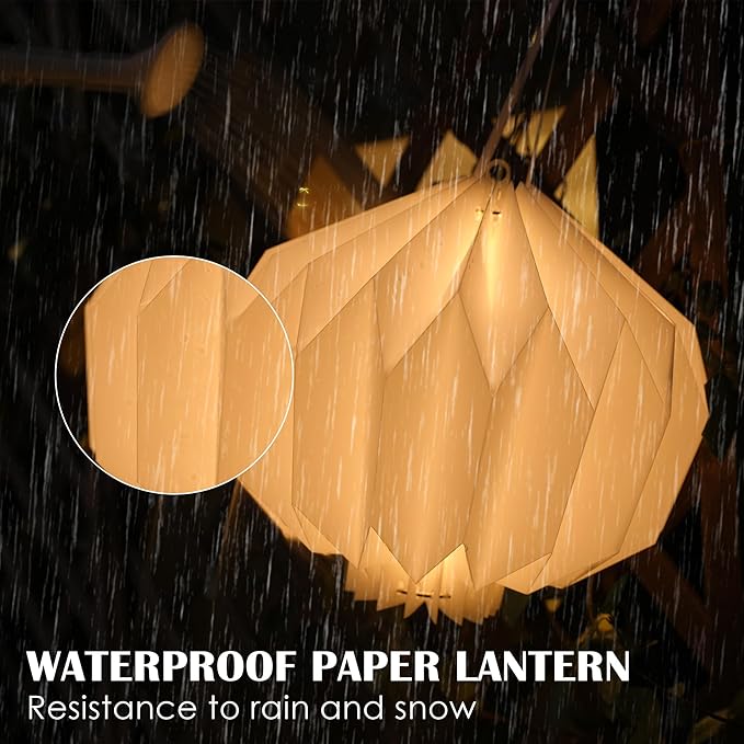 Battery Operated Outdoor Paper Lantern — 2Pack Waterproof Hanging Decorative Light with Remote Timer, Foldable Pendant Paper Lantern for Patio Garden Backyard, Porch Decor
