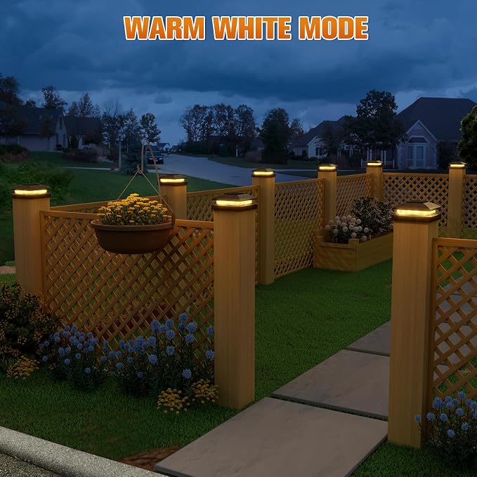 APONUO Solar Post Cap Lights for 4x4 Posts - IP64 Waterproof, 3000K LED, No-Wire Fence Lights & Deck Lights for Patio Garden Yard Patio, Black-Warm White, 24 Pack