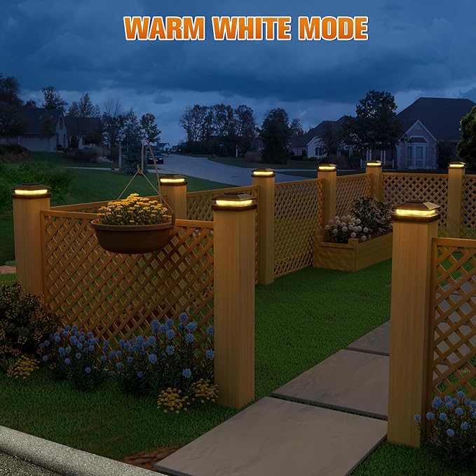 APONUO Solar Post Cap Lights for 4x4 Posts - IP64 Waterproof, 3000K LED, No-Wire Fence Lights & Deck Lights for Patio Garden Yard Patio, Black-Warm White, 16 Pack