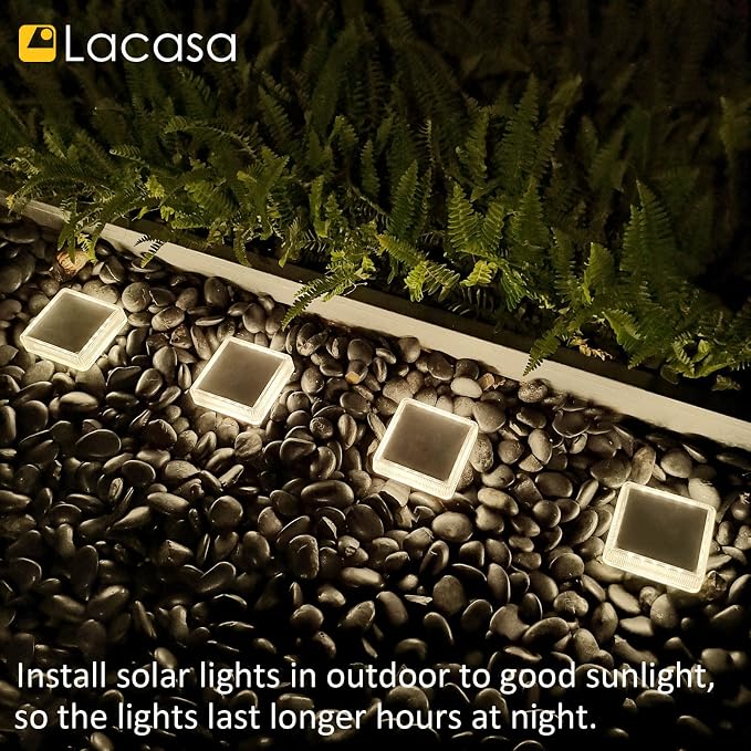 Lacasa Solar Deck Lights, 4 Pack 30LM LED Dock Lights Natural White 4000K, Outdoor Solar Powered Step Lights Light up All Night IP68 Waterproof Auto ON/Off for Garden Stairs Driveway Pathway Lighting