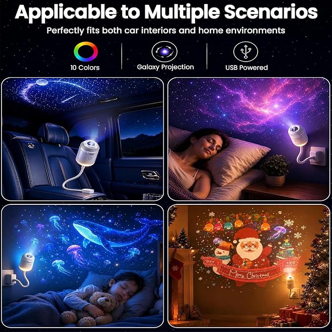 2027 Upgraded HD Smart Dynamic 5D Holographic Night Light Projector, 2-in-1 Galaxy Projector Night Light, USB Star Projector, Plug & Play Star Lamp for Bedroom(24Films)