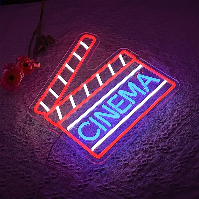 Cinema Neon Sign for Wall Decor Clapperboard Neon Light Film LED Sign Movie Neon Light Sign for Bar Home Movie Theater Film Room Wall Decor