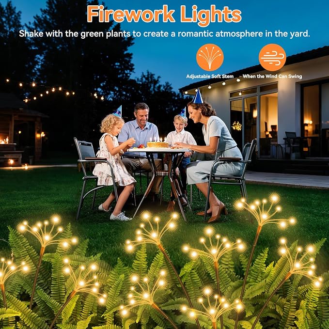 Solar Garden Lights 6 Pack Waterproof Solar Swaying Starburst Light Outdoor Lights for Yard Patio Walkway Pathway Party Wedding Christmas Decorative, Warm White
