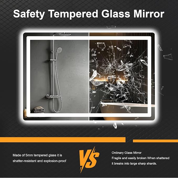 LED Bathroom Vanity Mirror with Lights, 30"x45" Lighted Wall Mirror | Front and Backlit, Anti Fog, Dimmable 3 Color Lighting, Memory Function, Shatterproof Glass, Plug in or Hardwired