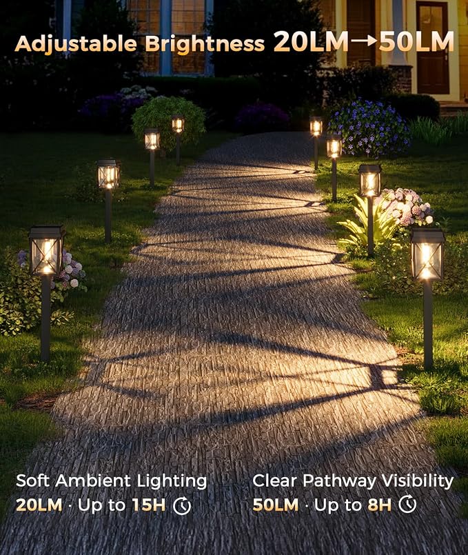 XMCOSY+ Solar Pathway Lights Outdoor, 6 Pack Bright Solar Garden Lights | 3 Color Modes, 20-50LM Custom Brightness, 15H Landscape Lighting, Solar Lights Outdoor Waterproof IP65 for Yard Path Walkway