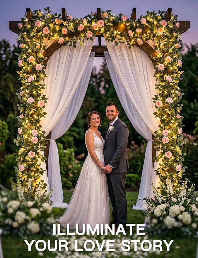 60LED Garland with Pink Camellia Lights Battery Operated Clear Wire | Vines String Lights with Remote,Artificial Fake Flowers leaf Lights for Wedding,Bedroom,Centerpieces Decor(Warm White)