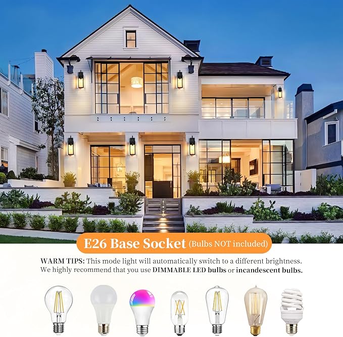 18'' Large Motion Sensor Outdoor Lights, Dusk to Dawn Porch Light | 2 Packs Exterior Lighting Fixtures, Modern Black Outdoor Sconces for House, Outside Farmhouse Wall Lanterns for Garage
