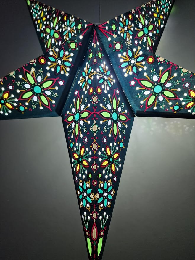 Lantern Lampshade Paper Star Light Shades Large 60cm Hanging Decorations for Christmas Wedding Home Decoration Birthday Party Foldable 5 Pointed Star (Blue, Green, Yellow)