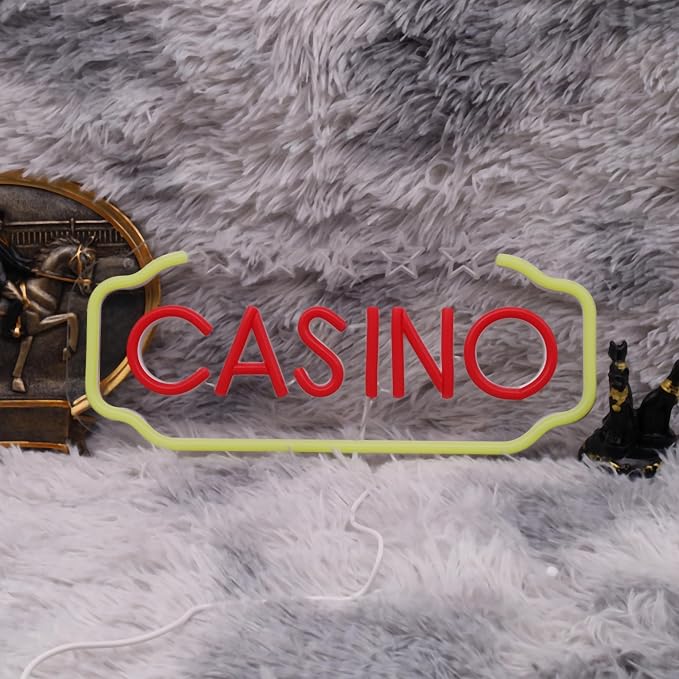 Casino Neon Sign, USB Powered LED Light for Game Room Party Decor | Create a Vegas Style Atmosphere with a Bright Neon Wall Decor Light for Bars, Rooms, Parties and Entertainment Spaces