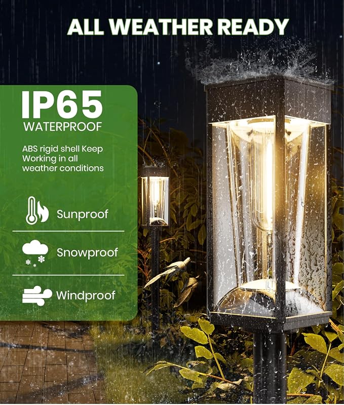 BITPOTT Solar Lights Outdoor, 2-in-1 Warm&Cool, 2 Pack Bright Solar Pathway Lights Waterproof IP65, Long Lasting Solar Path Light for Yard, Patio, Lawn, Garden, Landscape Decoration Lighting
