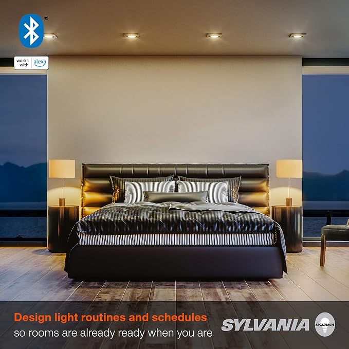 SYLVANIA SMART+ Bluetooth Mesh 60W Equivalent BR30 LED Light Bulb, Dimmable Soft White, Compatible with Alexa, 2 Pack
