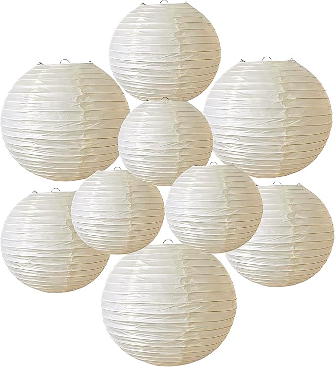 Cream Paper Lanterns 9Pcs Hanging Round Paper Lanterns Lamp for Wedding Engagement Birthday Baby Shower Bridal Shower Party Decoration